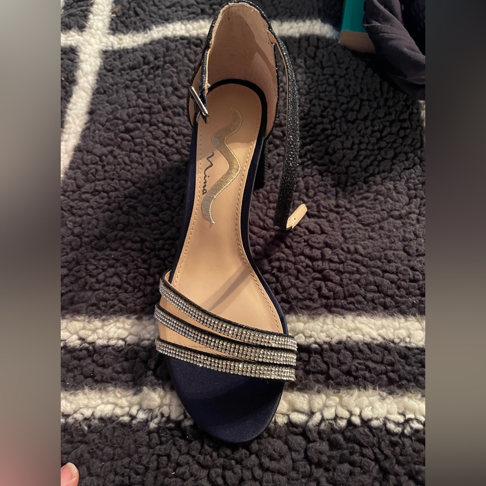 Nina Blue and Silver Strappy Heels